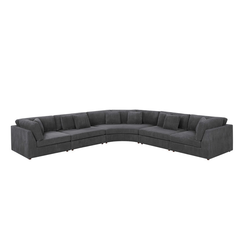 Nimish Corduroy Curved Sectional, Dark Gray Corduroy