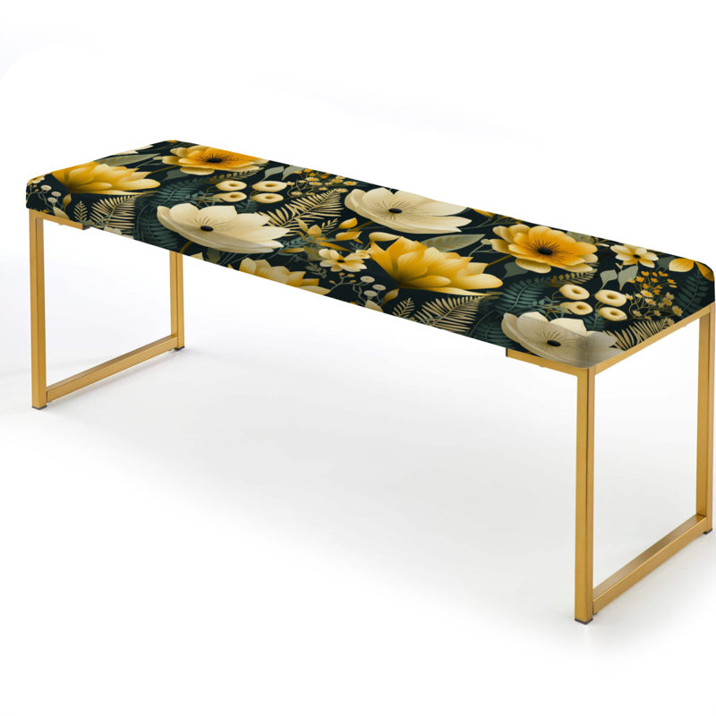 Retro Floral Revival Botanical Pattern III - Botanical Upholstered Gold Bench