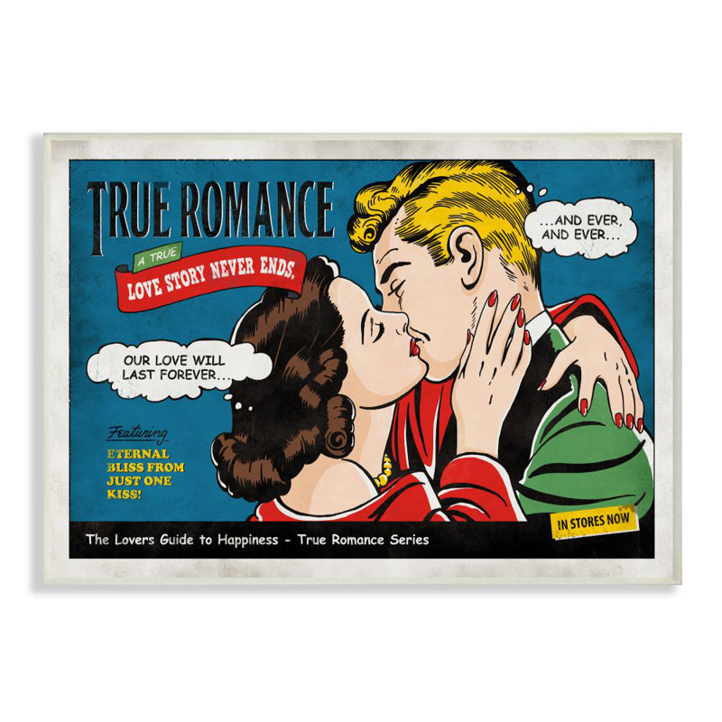«True Romance Vintage Comic Book Design» par Ester Kay, impression sur toile, H 10 po x l 15 po x P 0,5 po, Plaque murale
