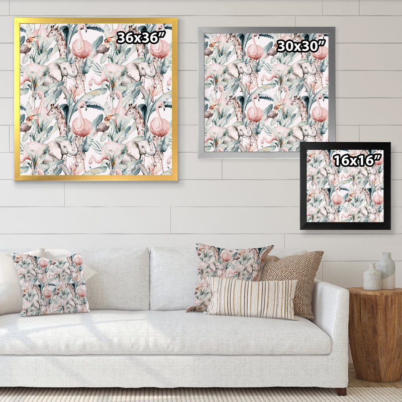 «Pink Flamingo In The Green I», reproduction d'art sur toile à motifs, Cadre photo argenté, H 30 po x l 30 po x P 1 po