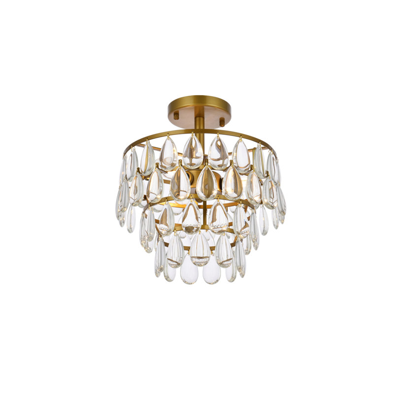 Stiner 3-Light Crystal Tiered Flush Mount , 12" H x 12" W x 12" D, Brass