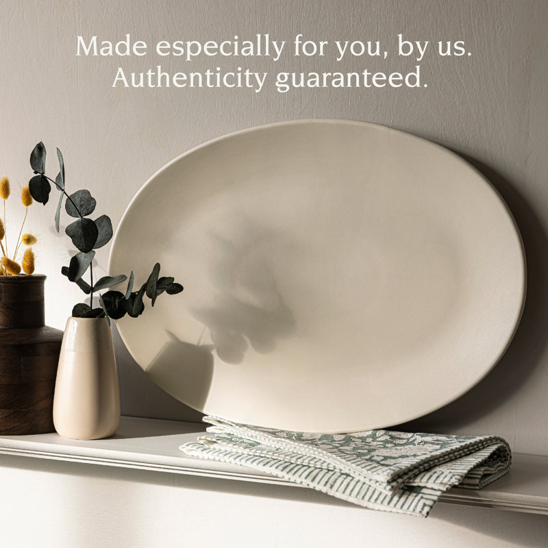 Ivory Matte Ceramic Oval Serving Platter