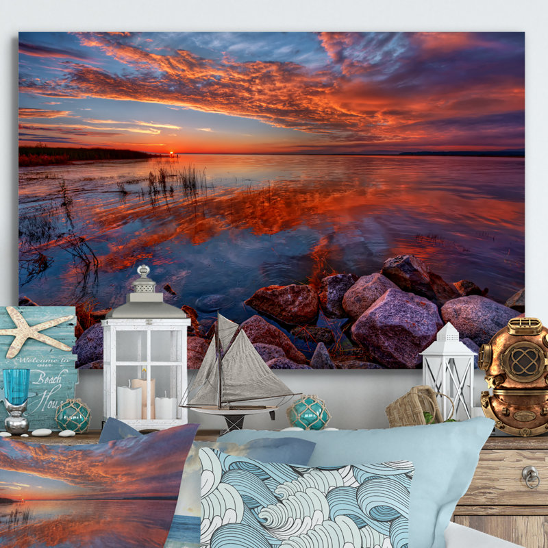 Placid Shore et nuages fantaisistes - on, H 8 po x l 12 po x P 1 po, Toile tendue