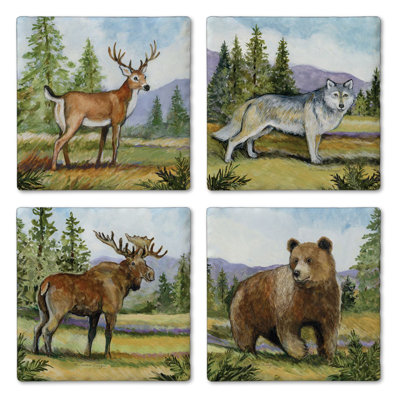 Mountain Lodge 4-Pack Tumbled Tile Stone Coasters