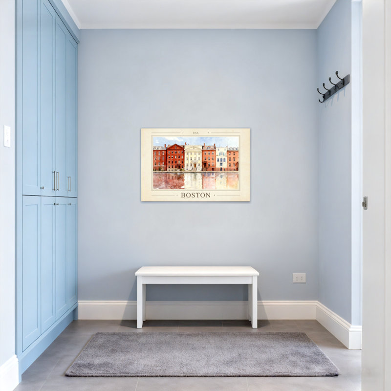 «Scenic & Cityscapes Boston Watercolor Buildings Reflections», reproduction d'art, H 24 po x l 36 po