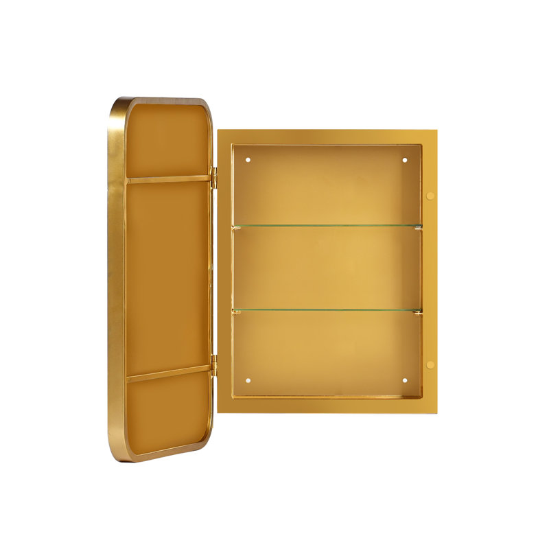 Recessed Framed Medicine Cabinet Mirror with 2 Adjustable Shelves, Gold