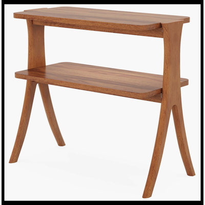 Wood End Table, Farmhouse Side Table With 2-Tier Storage Shelf