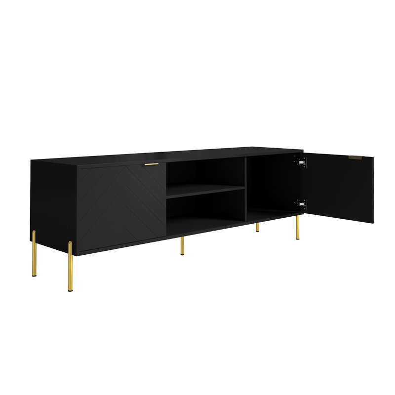 Unique Herringbone Design Multifunctional TV Stand With LED Light, Black