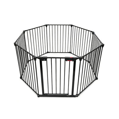 200.8"×29” Extra Wide Baby Gate & Pet Playpen, 8-Panel Metal Play Yard with Walk-Through Door - Hardware Mounted Indoor Safety Gate for Stairs, Doorways, Fireplace