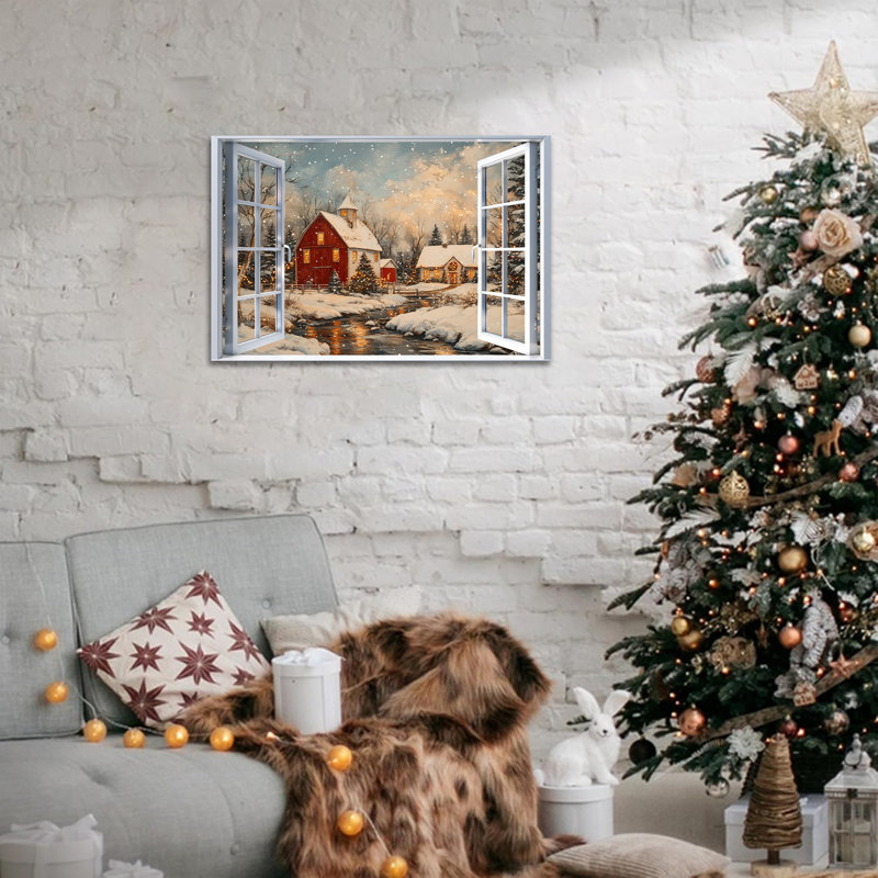 "Winter Scene", art mural - Paysage enneigé, décorations d'hiver sur toile pour le salon, "Seren Winter Atmosphere"