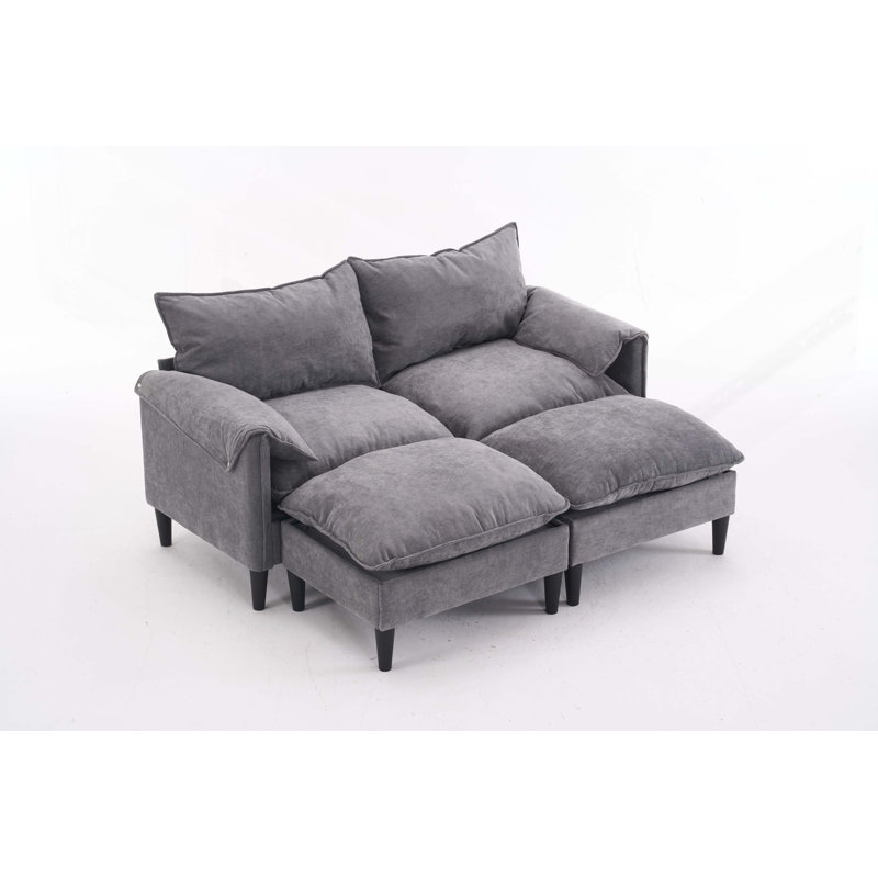 Canapé convertible 2 places avec repose-pieds Kian, Tissu gris