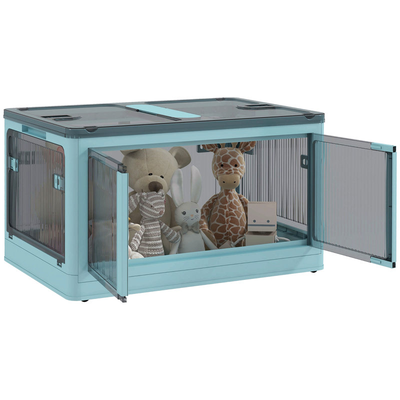 Bacs de rangement empilables avec couvercles, roues et pliables, Bleu