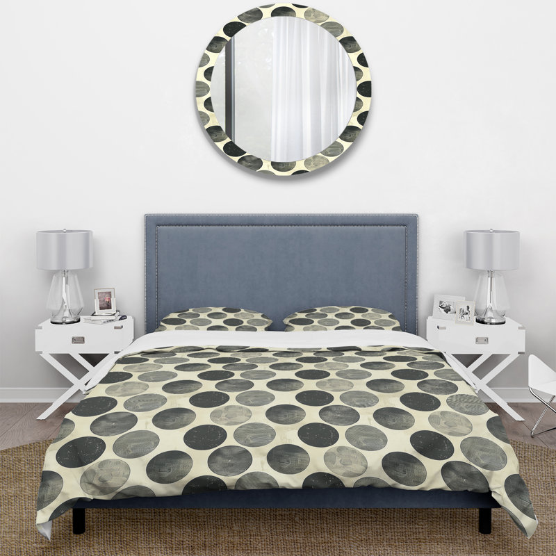 Ensemble de housse de couette Mid-Century gris anthracite, Housse de couette pour grand lit et 2 taies décor