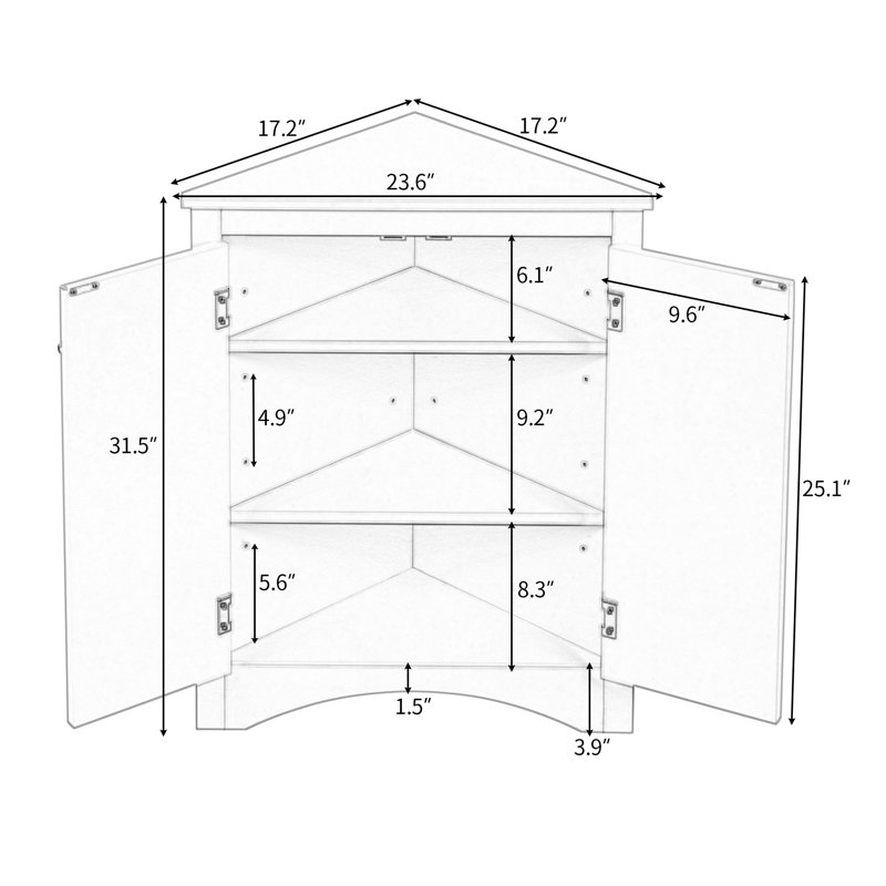 31.5"H Triangle Bathroom Storage Cabinet with Adjustable Shelves, Oak