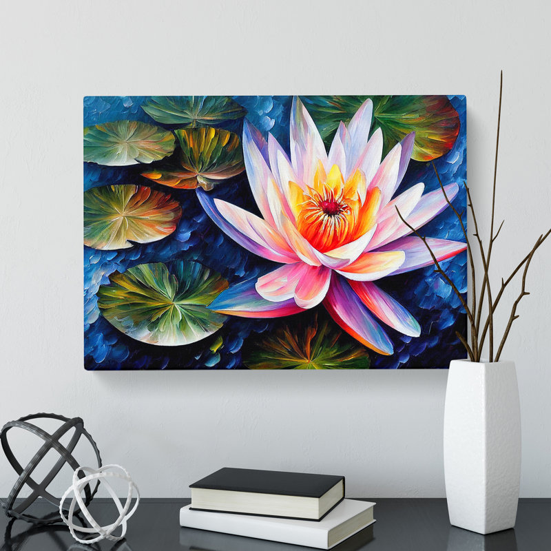 Painted Water Lily Flower Abstract - Wrapped Canvas, 50cm H x 76cm W x 3cm D