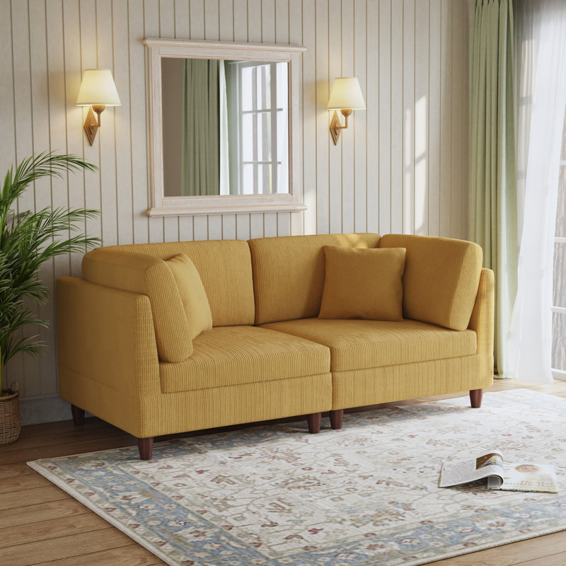 2 Seater Corduroy Sofa, Orange