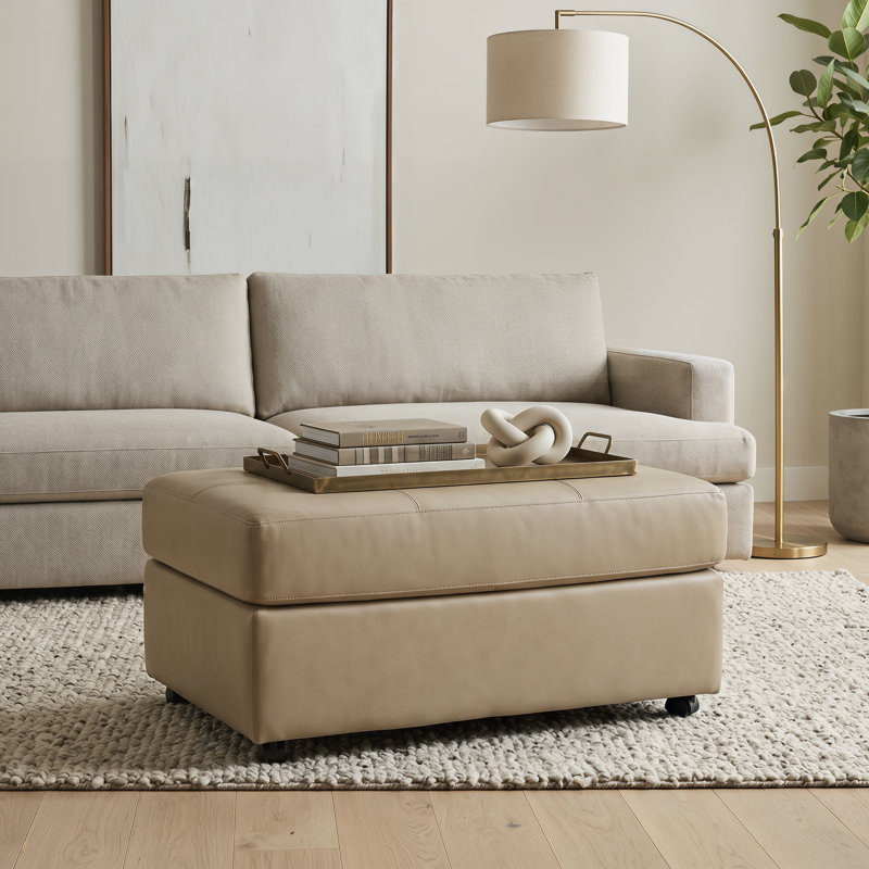 Latitude Run® Caro Leather Upholstered Ottoman, Beige