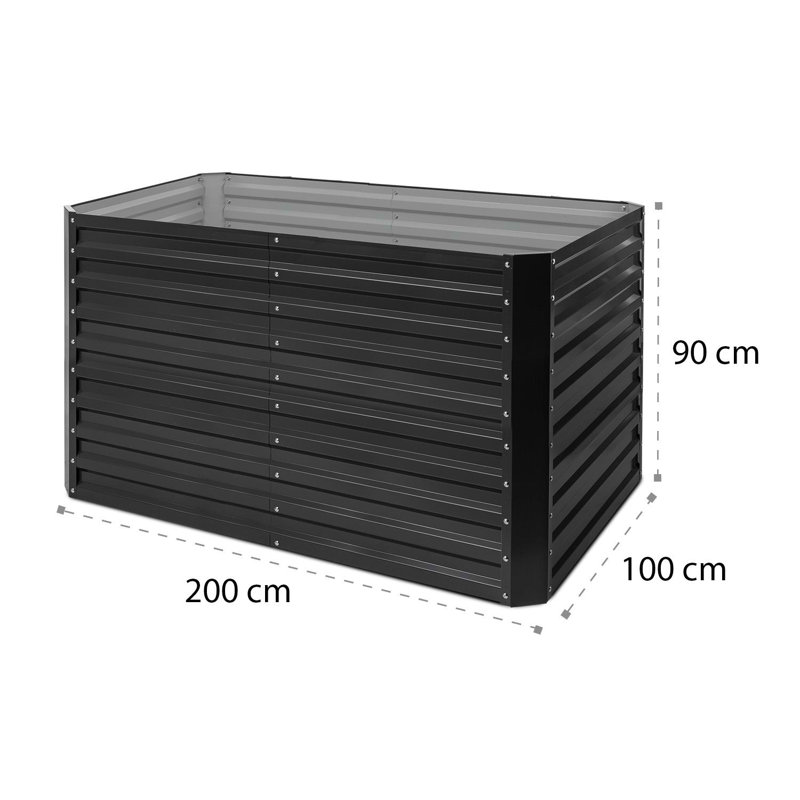 Metal Raised Flower Bed, 90cm H x 200cm W x 100cm D, Anthracite