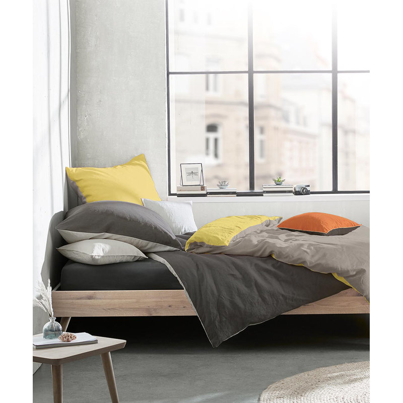 Duvet Cover Set, Grey Lemon, 200 x 220cm - 2 Pillowcases (80 x 80 cm)