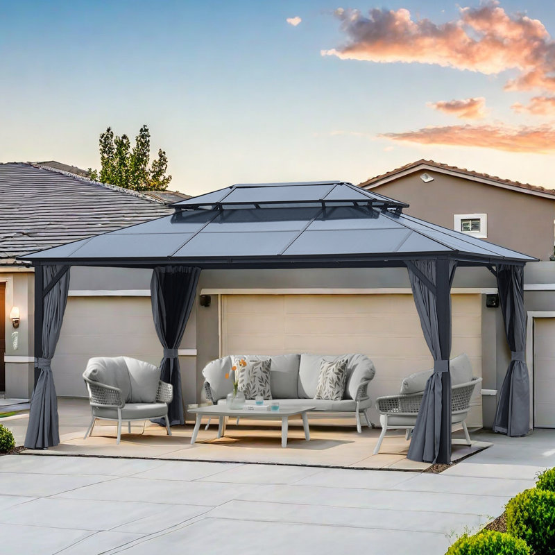 12X16FT Aluminum Double Polycarbonate Roof Hardtop Gazebo For Garden,Backyard,Etc.