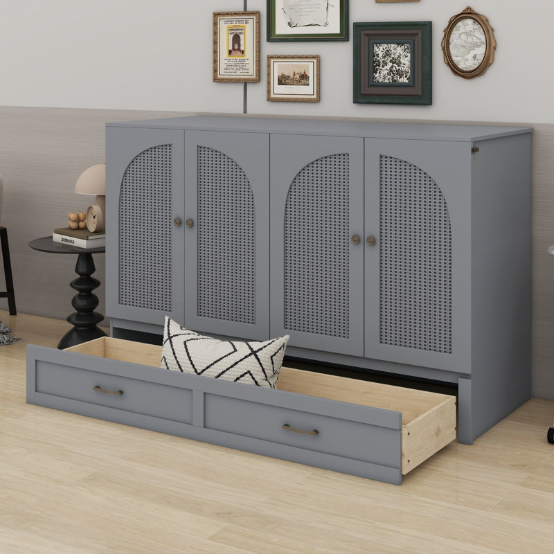 Lit escamotable avec grands tiroirs Murphy, Lit double , gris