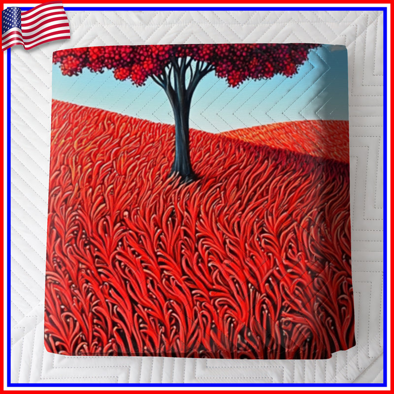Couvre-lit matelassé Red Tree On Hill toutes tailles, Grand lit