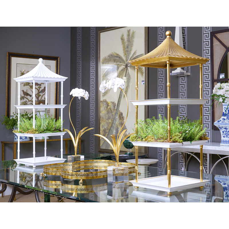 Pagoda Etagere Bookcase, Gold/White