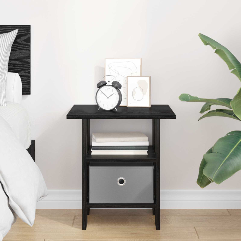 41cm W Composite Bedside Table, Black Oak