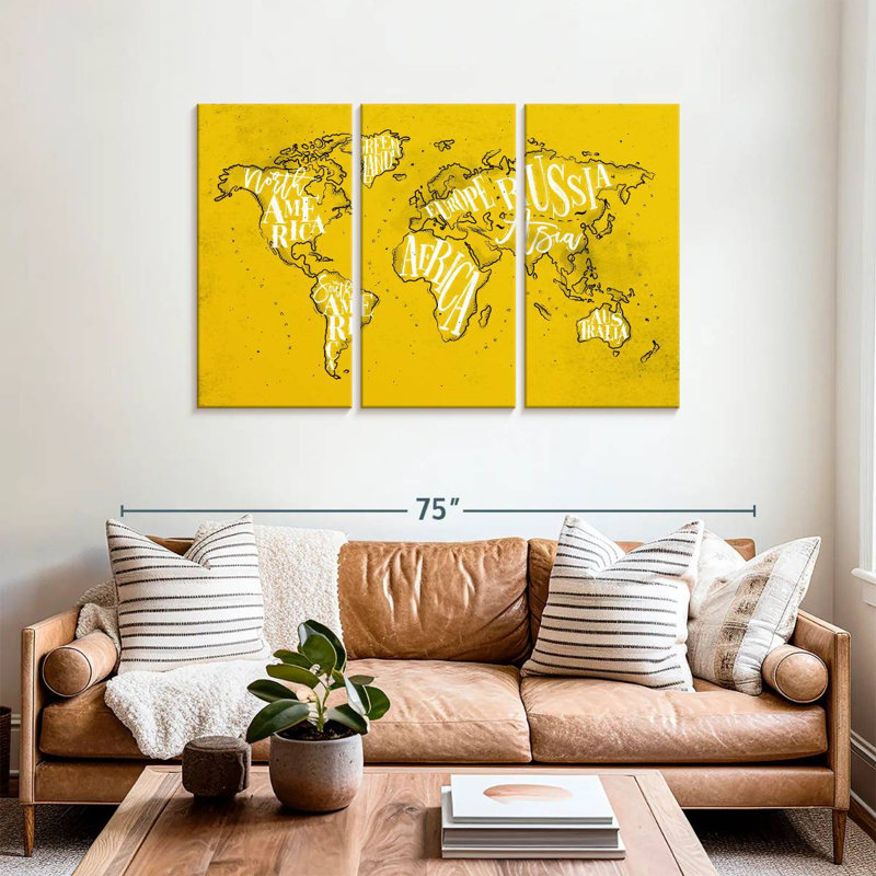 Aliaz Yellow Chromatic World Map, 36" H x 57" W