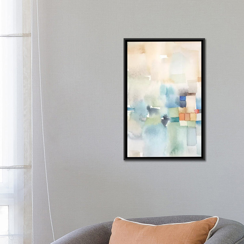 «Teal Abstract Panel I», reproduction sur toile, H 26 po x l 18 po x P 1,5 po, Toile avec cadre noir, Pas de tapis