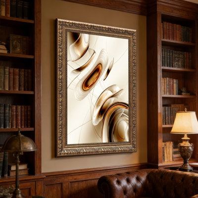 Art mural en toile noyer doré encadré pour le salon, la chambre à coucher, le bureau ou le vestibule - Décoration murale décorative avec vagues abstraites