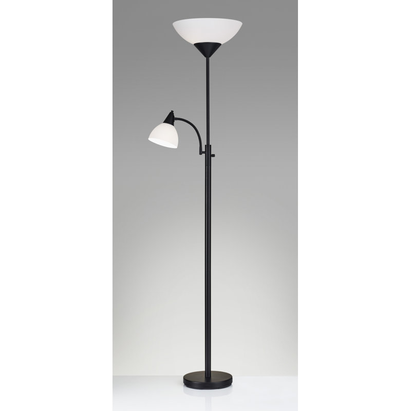 Black Adjustable Torchiere Floor Lamp with Reading Light