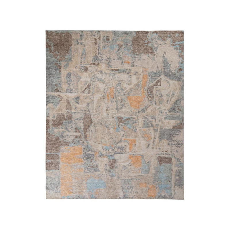 Distressed Homage Hand Knotted Wool Abstract Area Rug, Rectangle 10' x 14'