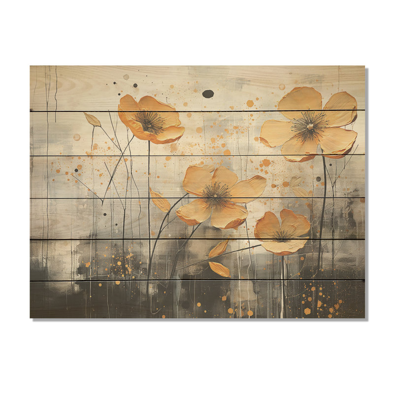 Buttercups Are Integrated Into A Mixed - Buttercups Wood Wall Art On Natural Pine Wood, 30" H x 40" W