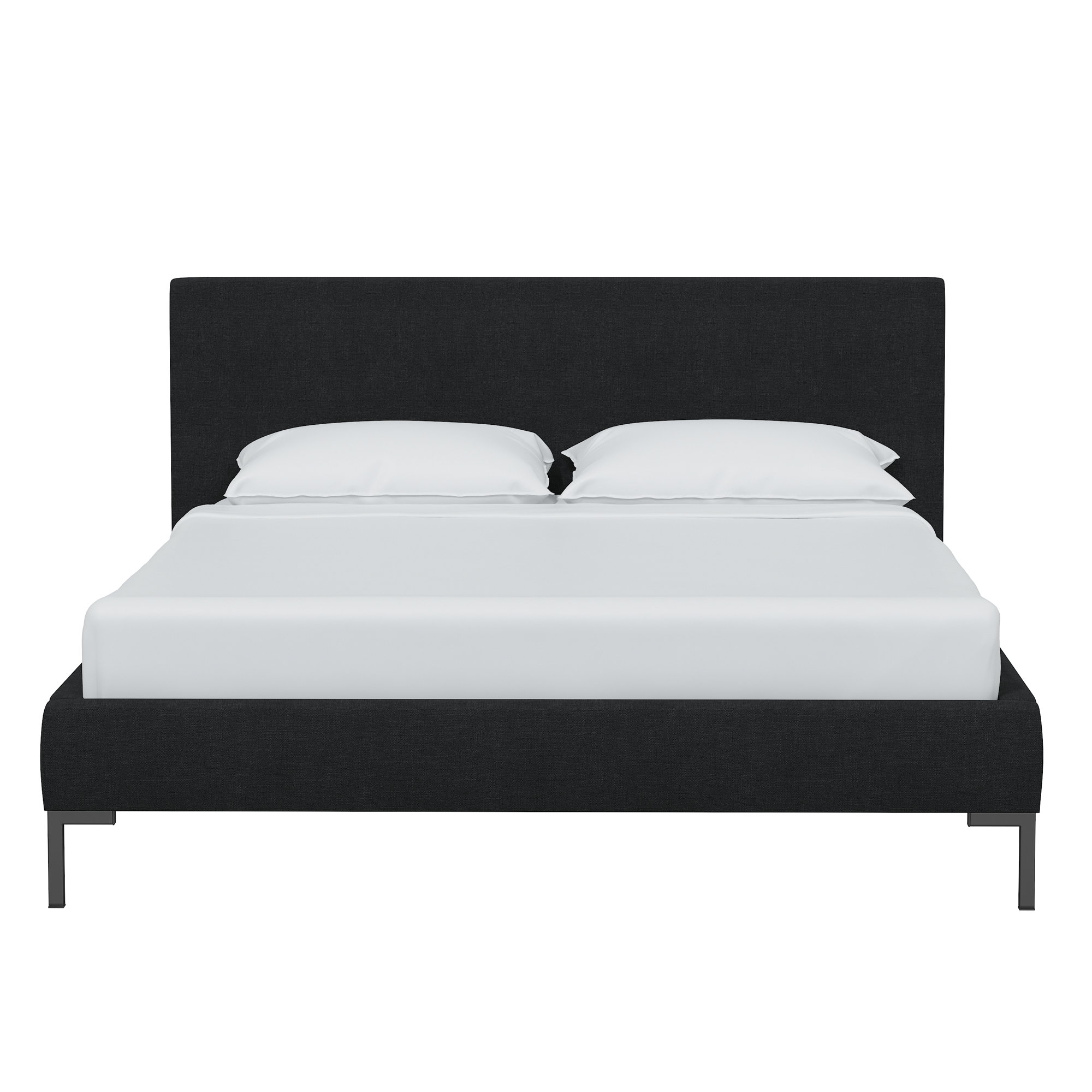 Rand Upholstered Bed, Queen, Black Wood, Classic Linen Black