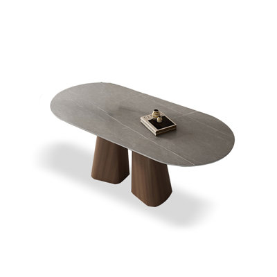 Grey + Nut-brown Sintered Stone tabletop Dining Table
