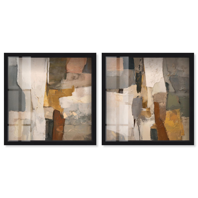 Ensemble de décoration murale « Patchwork Plains Duo Shadowbox » de Art Remedy, cadre noir, 12 x 12, 21" H x 21" W
