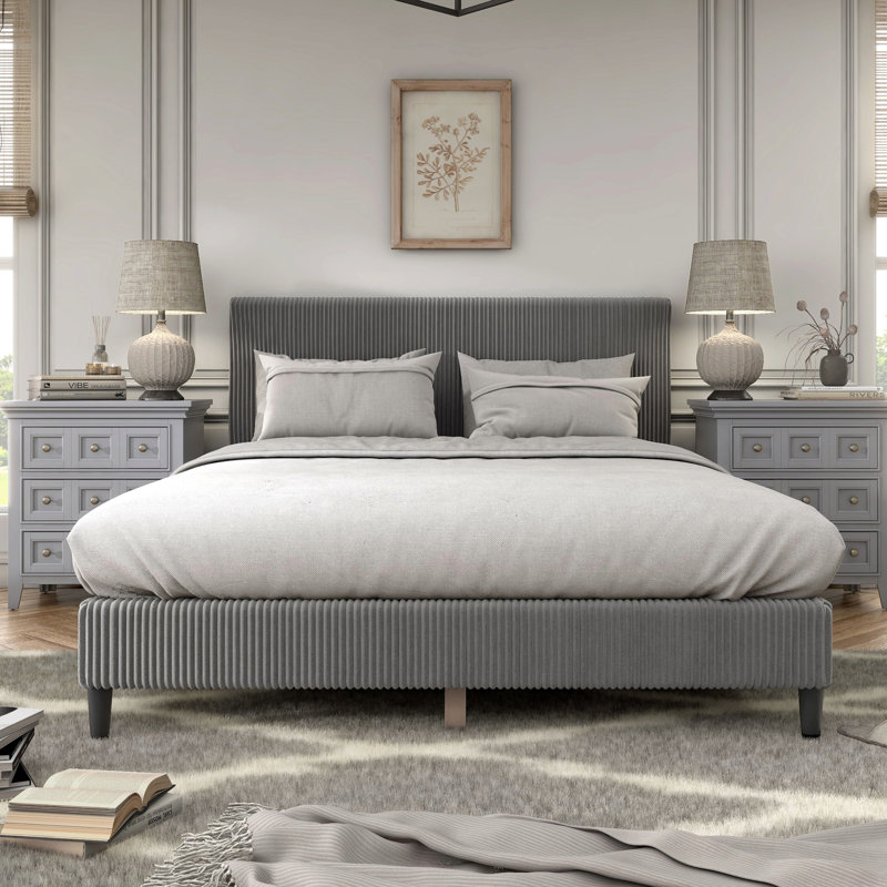 Upholstered Platform Bed, Gray
