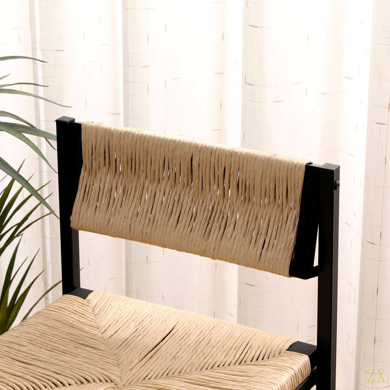 Ensemble de 2 tabourets de bar avec tabourets tissés à la main en corde de papier pour Kichen Island, bar et comptoir, Beige