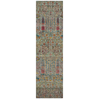 Machine Washable Indoor/Outdoor Xhevrie Green Rug