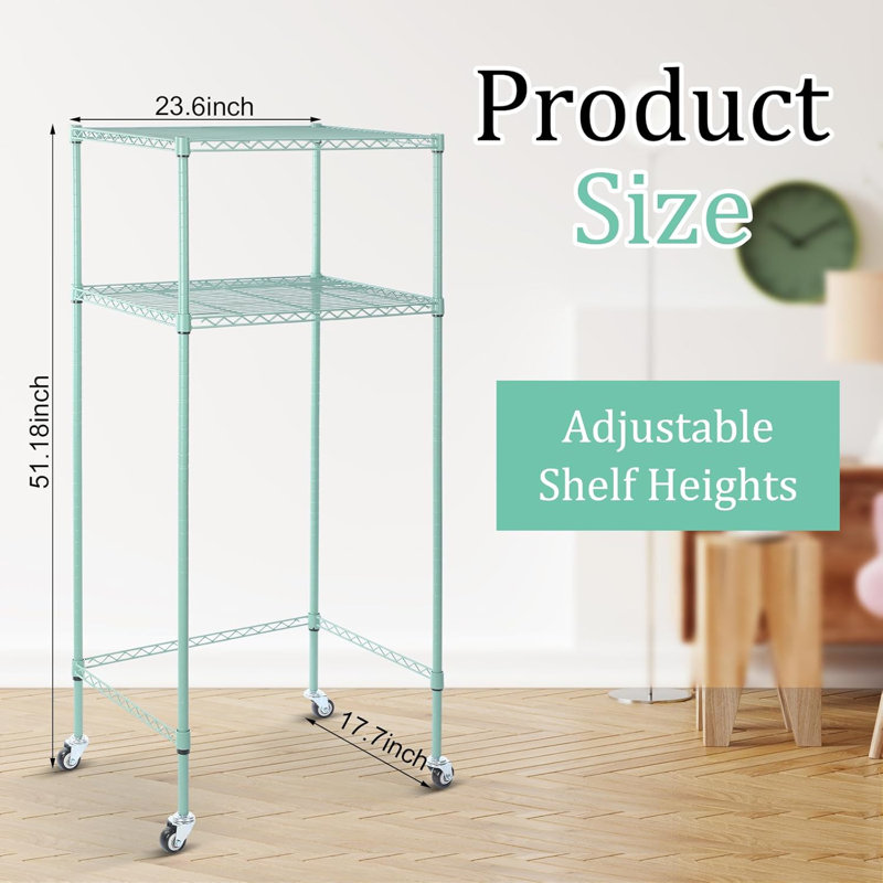 2-Tier Adjustable Metal Storage Shelf With Wheels For Mini Fridge And Microwave, Durable Space-Saving Rack For Dorm, Kitchen, And Small Spaces