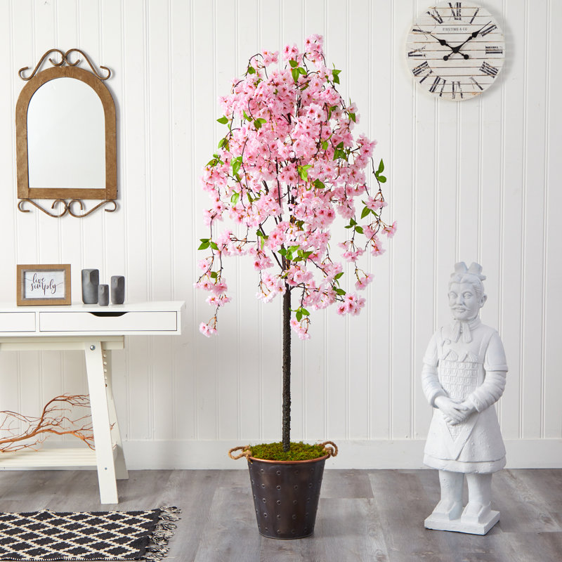 Cerisier en fleurs 72 po dans un vase décoratif