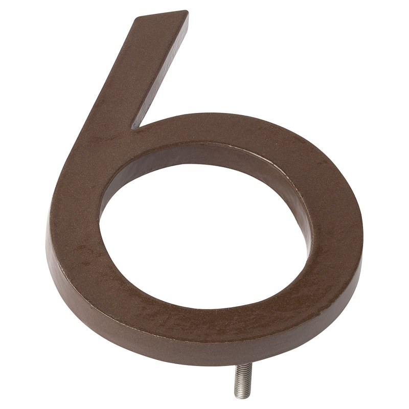 10 in. Flat Floating Mount House Number, 6, Satin Nickel/Hunter Green