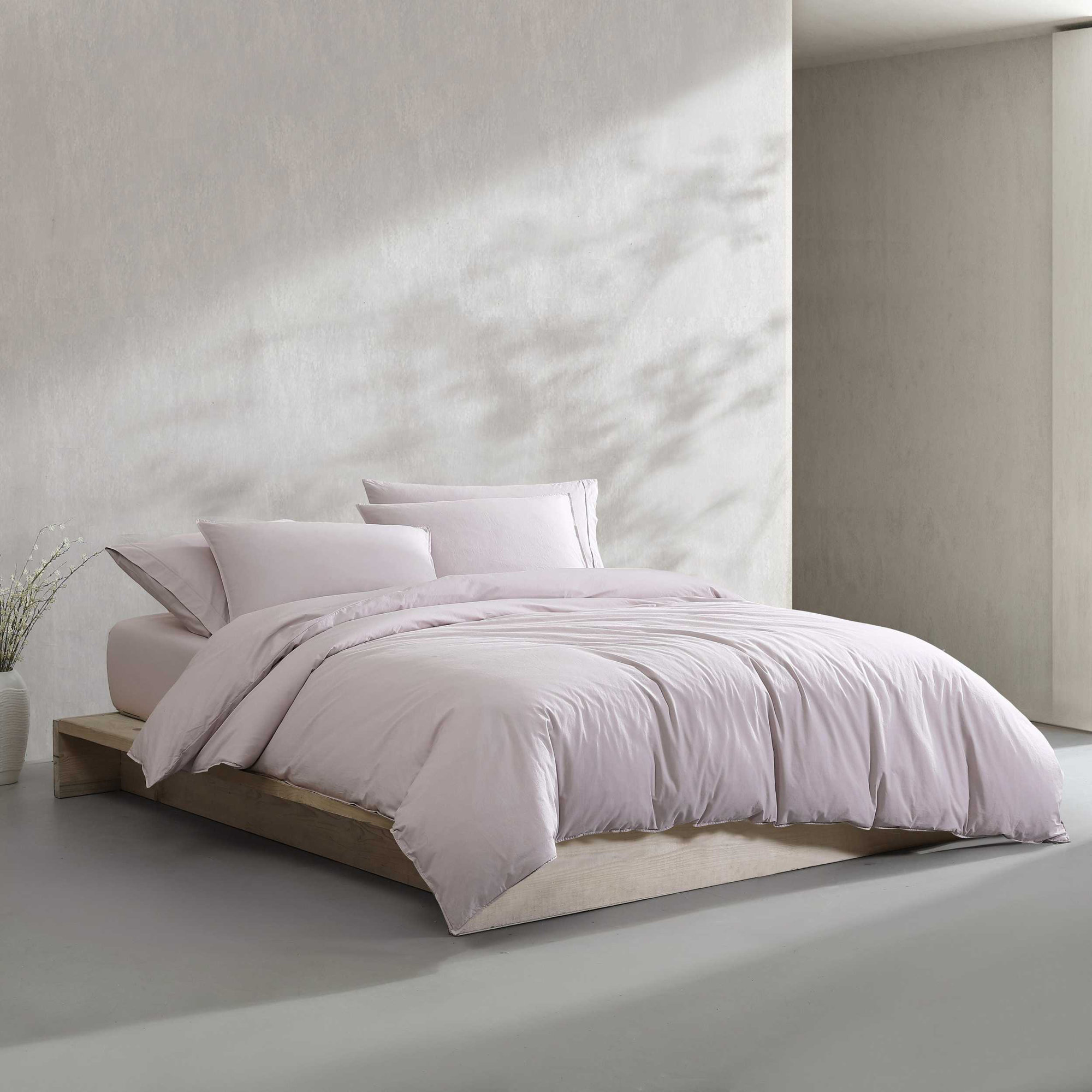 Calvin Klein Washed Percale Solid Cotton Duvet Cover Set, Queen Duvet Cover + 2 Standard Shams, Pink