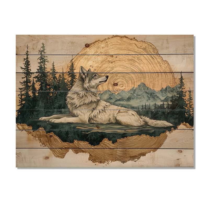 Loup, échos de l'Alpha III - loup, art mural en bois sur bois de pin naturel, H 10 po x l 20 po x P 0,78 po