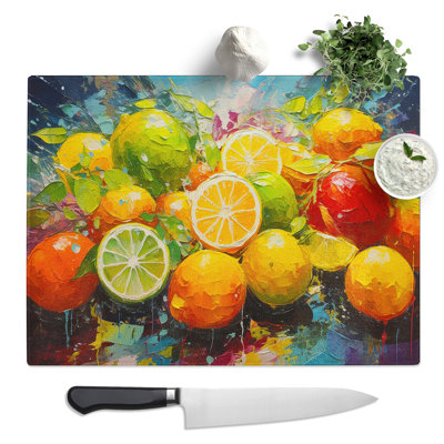 Citrus Fruits Impressionism  Glass Chopping Board