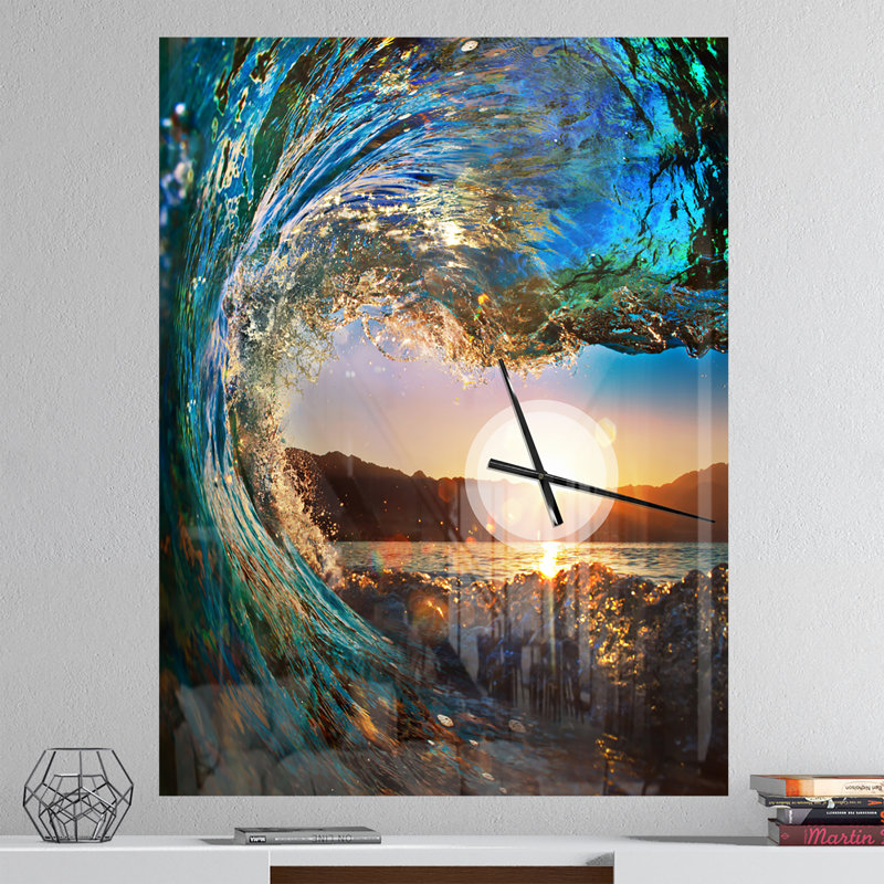 Horloge murale moderne colorée «Ocean Waves Falling Down», Très grand