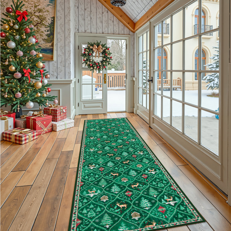 Tapis de Noël lavable marocain Laziya, Tapis de couloir 2 pi x 8 pi