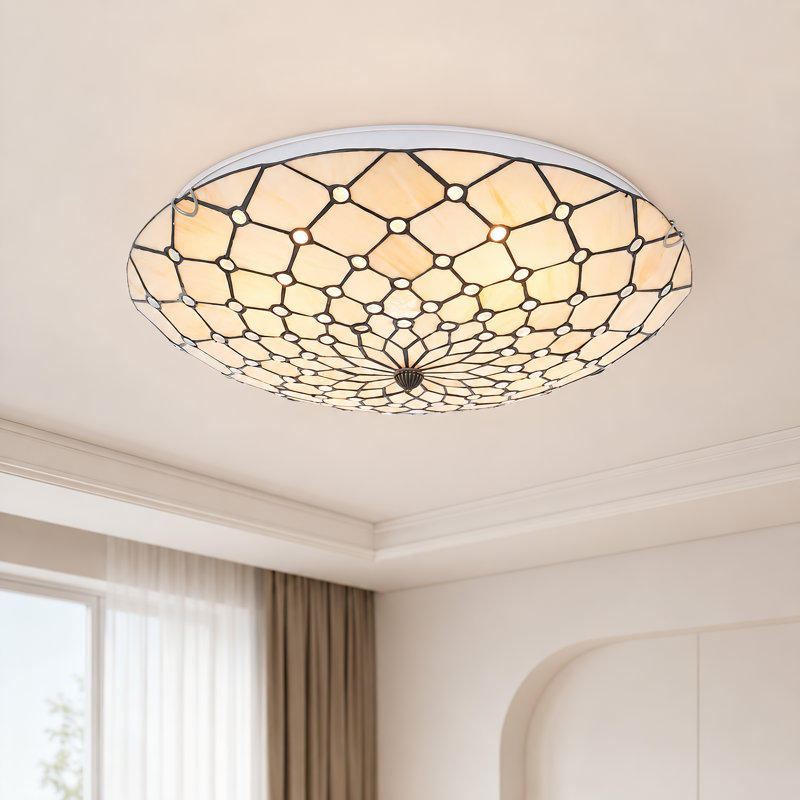 19.7" 4-Light Tiffany Stained Glass Flush Mount Ceiling Light