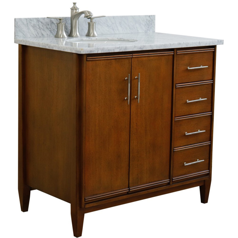 37'' Single Bathroom Vanity with White Carrara Marble Top